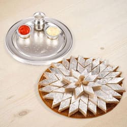 Silver Plated Thali with Haldiram Kaju Katli...