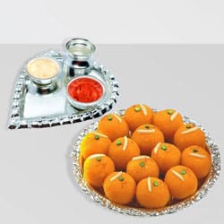 Silver Plated Paan Shaped Puja Aarti Thali (weight...