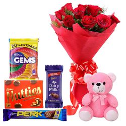 Charming Bouquet of 12 Red Roses and crunchy Cadb...