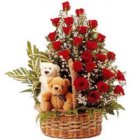 Smart-Looking Red Roses Arrangement with Twin Tedd...