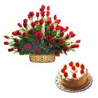 Red Roses Arrangement with Black Forest cake...