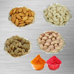 Mixed Dry Fruits with Silver Plated Bowls (Pistach...