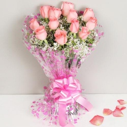 Classic 12 Dutch Pink Roses Bunch with Happiness...