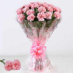 Outstanding 12 Pink Carnations Bouquet with Happi...