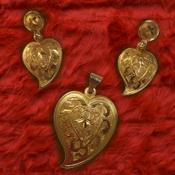 Traditional Heart Framed Gold Tone Metal Earrings ...