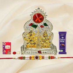 Silver Plated mandap with Golden Ganesh Laxmi Idol...