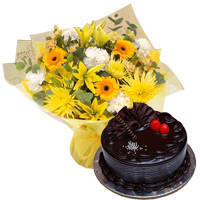 Brilliant Mixed Flower Hand Bunch with Chocos Truffle Cake to North 24 parganas Brilliant Mixed Flower Hand Bunch with Chocos Truffle Cake to North 24 parganas
