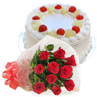 Tender Red Roses Hand Bunch with Pineapple Cake to Birbhum Tender Red Roses Hand Bunch with Pineapple Cake to Birbhum