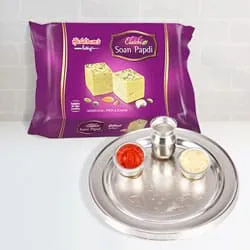 Haldirams Soan Papdi with Silver Plated Thali to Cooch behar Haldirams Soan Papdi with Silver Plated Thali to Cooch behar