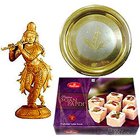Intricate Krishna made of Sandalwood and Sweets Hamper to Barasat Intricate Krishna made of Sandalwood and Sweets Hamper to Barasat