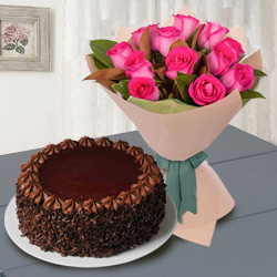 Exquisite 12 Red Roses with 1/2 Kg Chocolate Cake to Darjiling Exquisite 12 Red Roses with 1/2 Kg Chocolate Cake to Darjiling