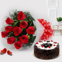 Dramatic Bunch of Red Roses with Black Forest Cake Pleasure to Jalpaiguri Dramatic Bunch of Red Roses with Black Forest Cake Pleasure to Jalpaiguri