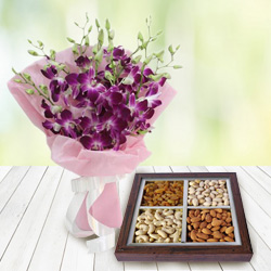 Anniversary Style Orchids Bouquet with Healthy Dry Fruits to Cooch behar Anniversary Style Orchids Bouquet with Healthy Dry Fruits to Cooch behar