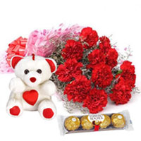 Charming Bouquet of Carnations with Teddy N Ferrero Rocher to Cooch behar Charming Bouquet of Carnations with Teddy N Ferrero Rocher to Cooch behar