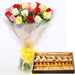 Tender Combo Love Gift of 500 Gr. Sweets with 20 Colorful Roses to Behala Tender Combo Love Gift of 500 Gr. Sweets with 20 Colorful Roses to Behala