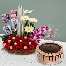 Splendid Personalized Photo Basket Arrangement with Chocolate Cake to Cooch behar