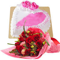 Joyful 12 Red Dutch Roses Bouquet with 1 Kg Heart Shaped Cake to Cooch behar Joyful 12 Red Dutch Roses Bouquet with 1 Kg Heart Shaped Cake to Cooch behar