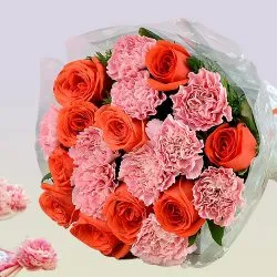 Passionate Pink Carnations N Orange Roses Bouquet to Cooch behar