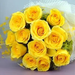 Bright Bouquet of Yellow Roses with Green Leaves to Cooch behar Bright Bouquet of Yellow Roses with Green Leaves to Cooch behar