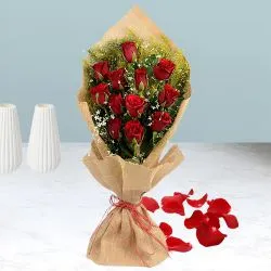 Tender Arrangement of Red Roses Jute Bouquet to Cooch behar