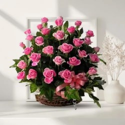 Vibrant Happiness Forever Pink Roses in a Basket to Behala Vibrant Happiness Forever Pink Roses in a Basket to Behala