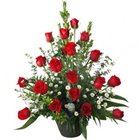 Sophisticated Basket of 18 Red Colourful Roses to Garia Sophisticated Basket of 18 Red Colourful Roses to Garia