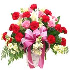 Radiant Basket of 10 Carnations in Red and 7 Roses in Pink Colour to Dakshin dinajpur Radiant Basket of 10 Carnations in Red and 7 Roses in Pink Colour to Dakshin dinajpur