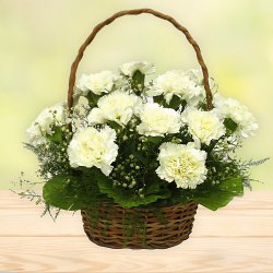Deliver this attractive White Carnations basket to Garia Deliver this attractive White Carnations basket to Garia