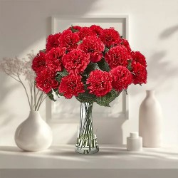 Now deliver these petite Red Carnations in a special glass vase to Puruliya Now deliver these petite Red Carnations in a special glass vase to Puruliya