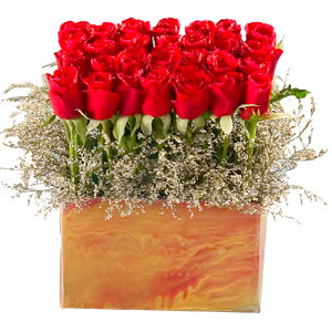 Enchanting 35 Red Roses Arrangement and Greens with Romantic Thrill Enchanting 35 Red Roses Arrangement and Greens with Romantic Thrill