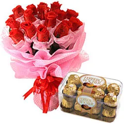 Long Lasting – Red Roses Bouquet with  Ferrero Rocher Box