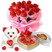 Heavenly Bouquet of Red Roses with a Teddy and Chocolate Box Heavenly Bouquet of Red Roses with a Teddy and Chocolate Box