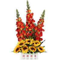 Array of Breathtaking Long Flower Stems with Dazzling Sunflowers placed in a Basket Array of Breathtaking Long Flower Stems with Dazzling Sunflowers placed in a Basket