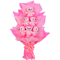 Fabulous Bouquet decked with 6 Pink Teddies Fabulous Bouquet decked with 6 Pink Teddies