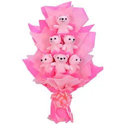 Fabulous Bouquet decked with 6 Pink Teddies