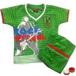 Green Babywear for Boy with free Roli Tilak and Chawal. Green Babywear for Boy with free Roli Tilak and Chawal.