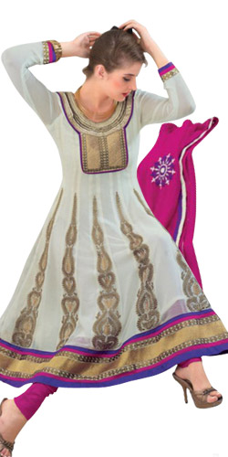 Beautiful White Georgette Top Salwar from Rivaa Beautiful White Georgette Top Salwar from Rivaa