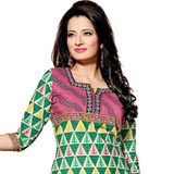 Attractive Pure Cotton Printed Salwar Suit in Green and Pink Attractive Pure Cotton Printed Salwar Suit in Green and Pink