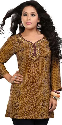 Fascinating Crepe Silk Printed Kurti in Yellow Colour