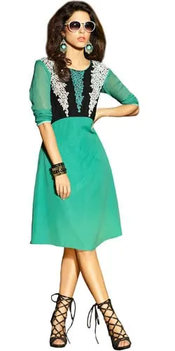 Marvelous Turquoise Green Coloured Georgette Embroidered Kurti