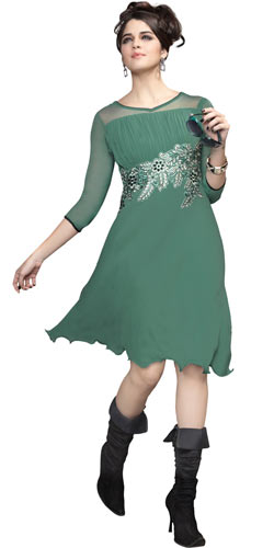 Elegant Pastel Green Georgette Embroidered Kurti Elegant Pastel Green Georgette Embroidered Kurti