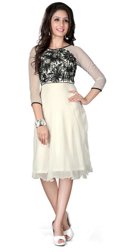 Elegant Georgette Embroidered Kurti in White and Black Elegant Georgette Embroidered Kurti in White and Black