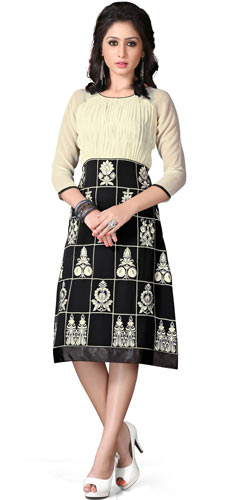 Astonishing Beige and Black Coloured Georgette Embroidered Kurti Astonishing Beige and Black Coloured Georgette Embroidered Kurti