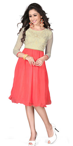 Enticing Beige and Pink Coloured Georgette Embroidered Kurti Enticing Beige and Pink Coloured Georgette Embroidered Kurti