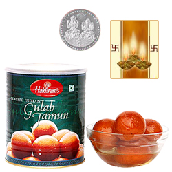 Gulab Jamun With Silver Plated Coin Gulab Jamun With Silver Plated Coin