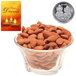 Health-Giving Almonds With Silver Plated Coin And Diwali Card Health-Giving Almonds With Silver Plated Coin And Diwali Card