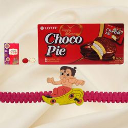 Delicious Choco Pie Box with Sweet free Kids Rakhi, Roli Tilak and Chawal Delicious Choco Pie Box with Sweet free Kids Rakhi, Roli Tilak and Chawal