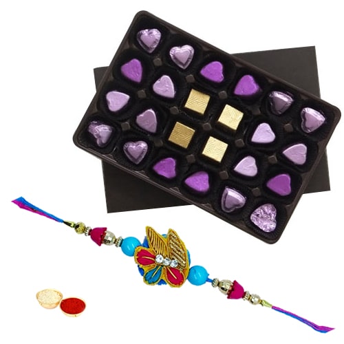 Sumptuous n Delightful pack of 24 pcs Assorted Home made Chocolates with Rakhi and Roli Tilak Chawal Sumptuous n Delightful pack of 24 pcs Assorted Home made Chocolates with Rakhi and Roli Tilak Chawal