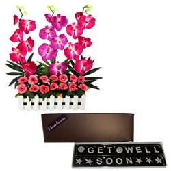 Long Lasting Orchids Arrangement Combined with Homemade Get Well Soon Chocolates Long Lasting Orchids Arrangement Combined with Homemade Get Well Soon Chocolates