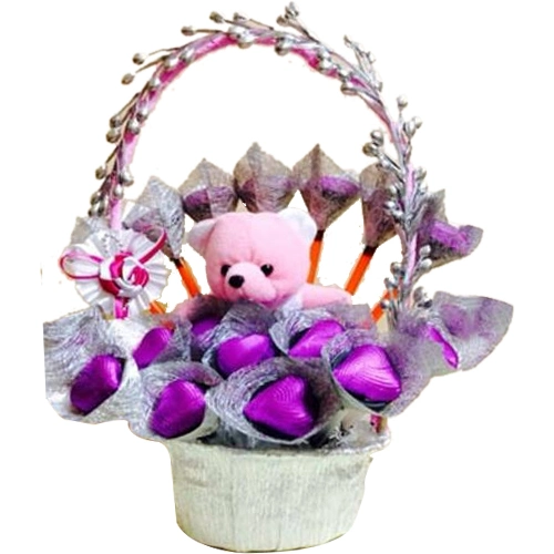 Blissful Teddy with Chocolates in a Basket Blissful Teddy with Chocolates in a Basket